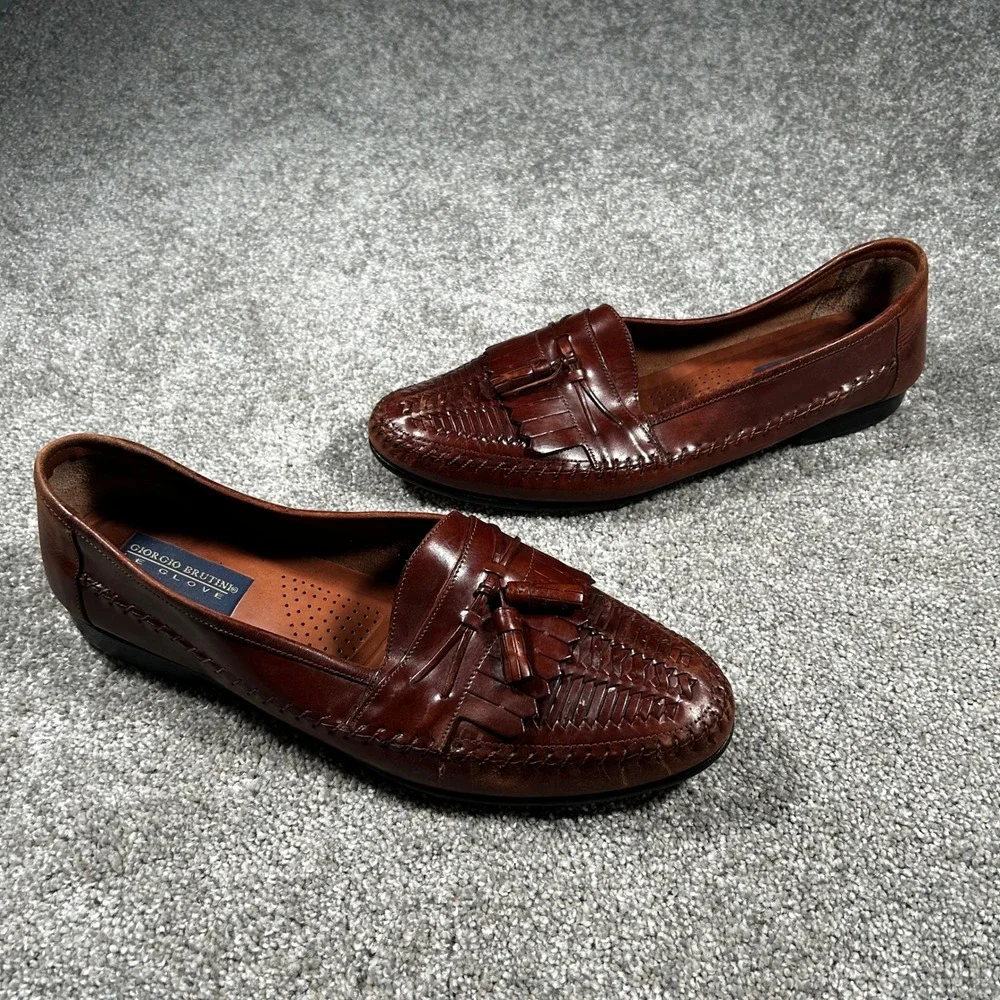 Giorgio Brutini Le Glove Men 13 D Brown Leather Woven Kiltie Tassel Loafers Epic